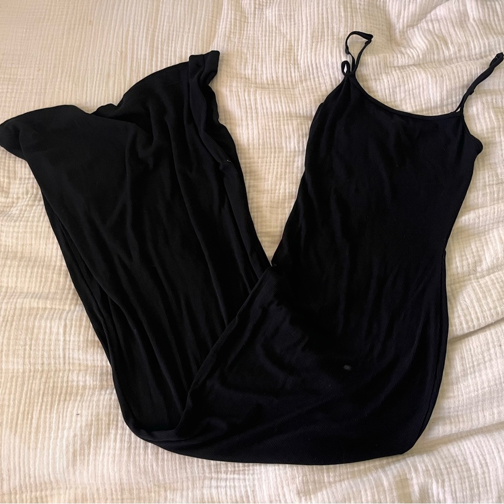 SKIMS Long Slip Dress in Black Soft Lounge Maxi Dress Size Large